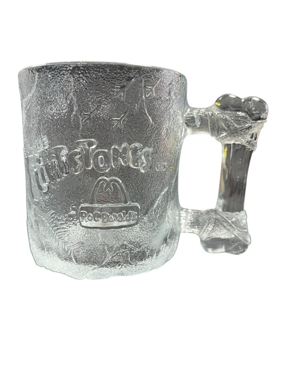 Glass Mug Vintage McDonalds Flintstones Clear Frosted Pre Dawn RocDonalds 1993